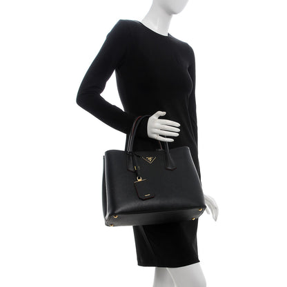 Prada Saffiano Cuir Medium Double Bag Black Ciliegia 2 of 9