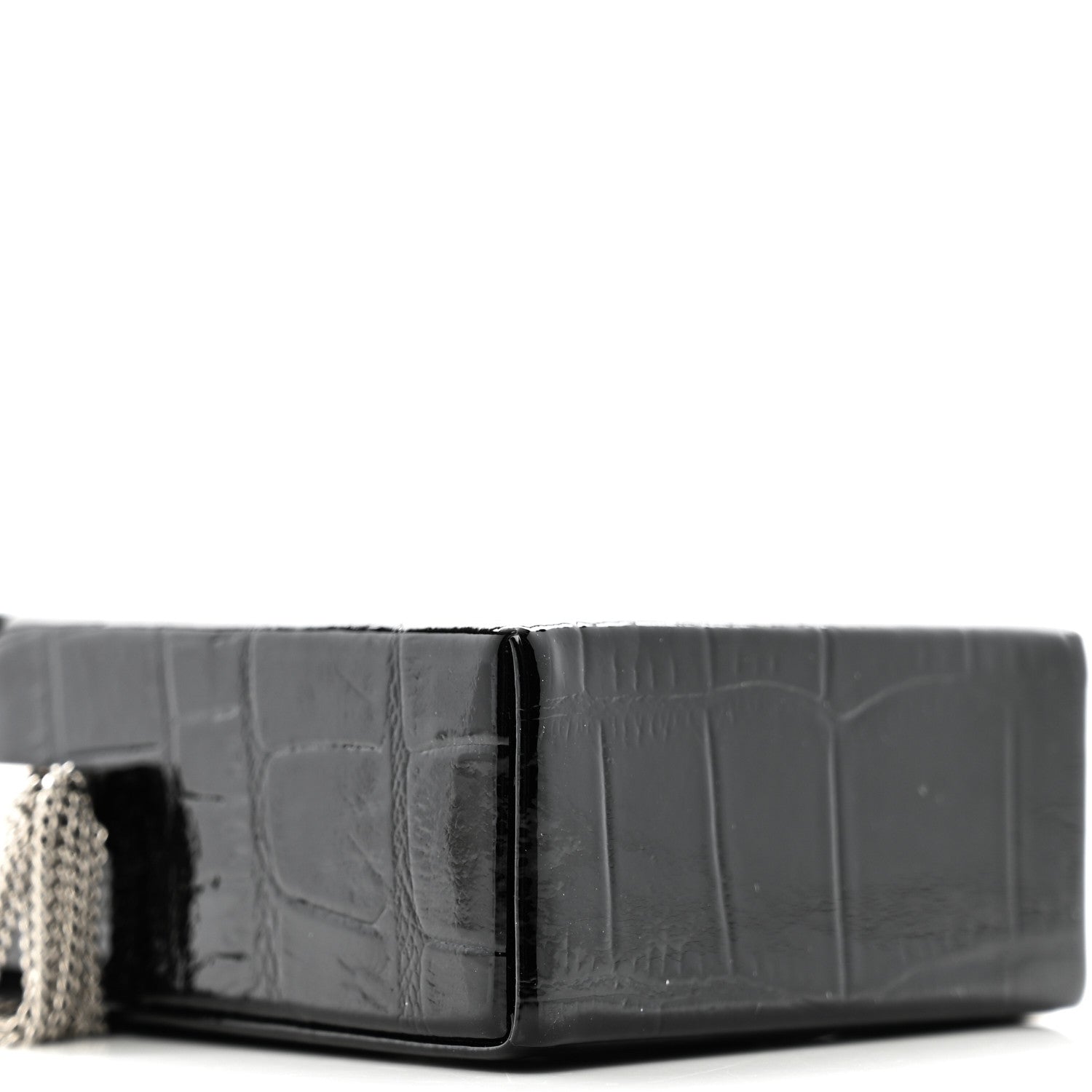 Saint Laurent Calfskin Crocodile Embossed Smoking Box Crossbody Black 9 of 10