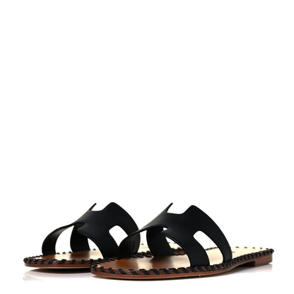 Hermes Box Calfskin Braided Oran Sandals 36.5 Black 3 of 8