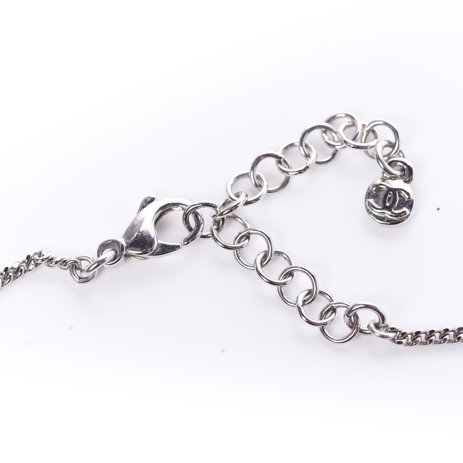 Chanel Crystal CC Drop Pendant Necklace Silver 5 of 6