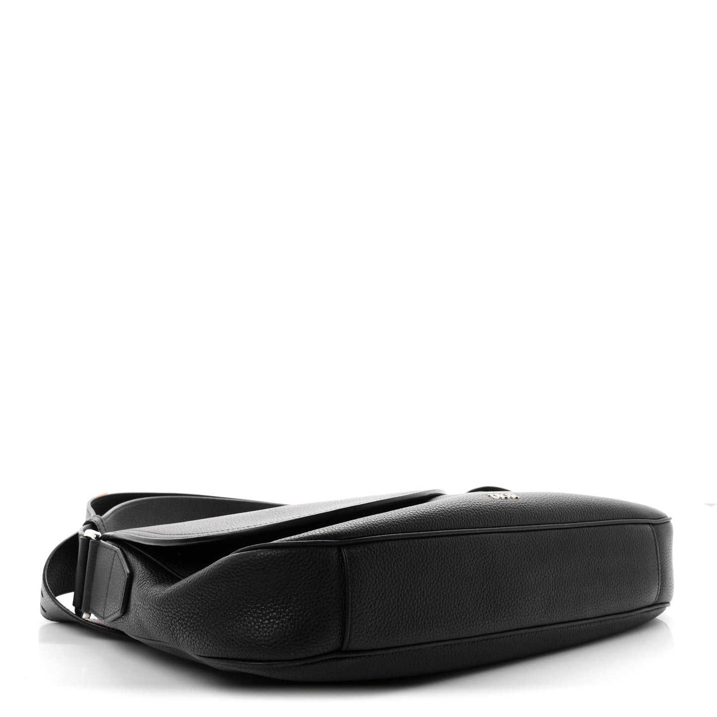 Grained Calfskin Saddle Messenger Bag Black