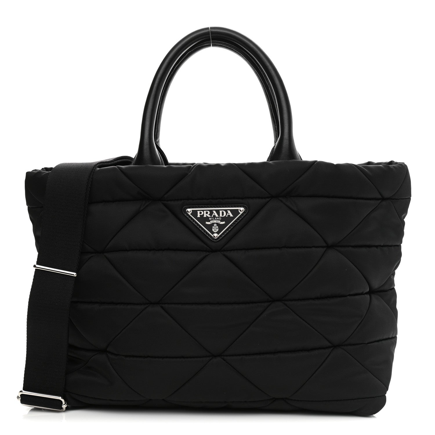Prada Re-Nylon Nappa Triangle Quilted Padded Small Double Handled Zip Tote Black 1 of 6