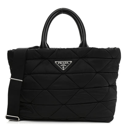 Prada Re-Nylon Nappa Triangle Quilted Padded Small Double Handled Zip Tote Black 1 of 6