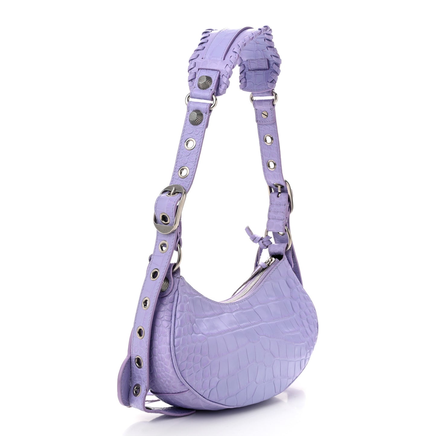 Extra Supple Calfskin Crocodile Embossed Le Cagole Shoulder Bag XS Lilac
