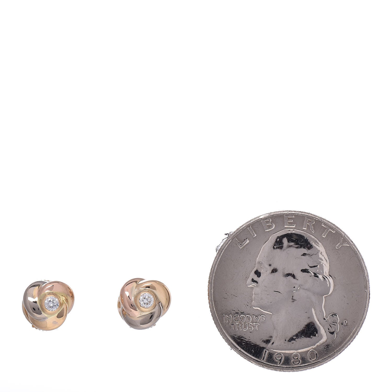 Cartier 18K Pink Yellow White Gold Diamond Trinity Stud Earrings 2 of 5