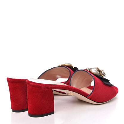 Gucci Velvet Pearl Embellished Slide Sandals 40.5 Hibiscus Red 4 of 9