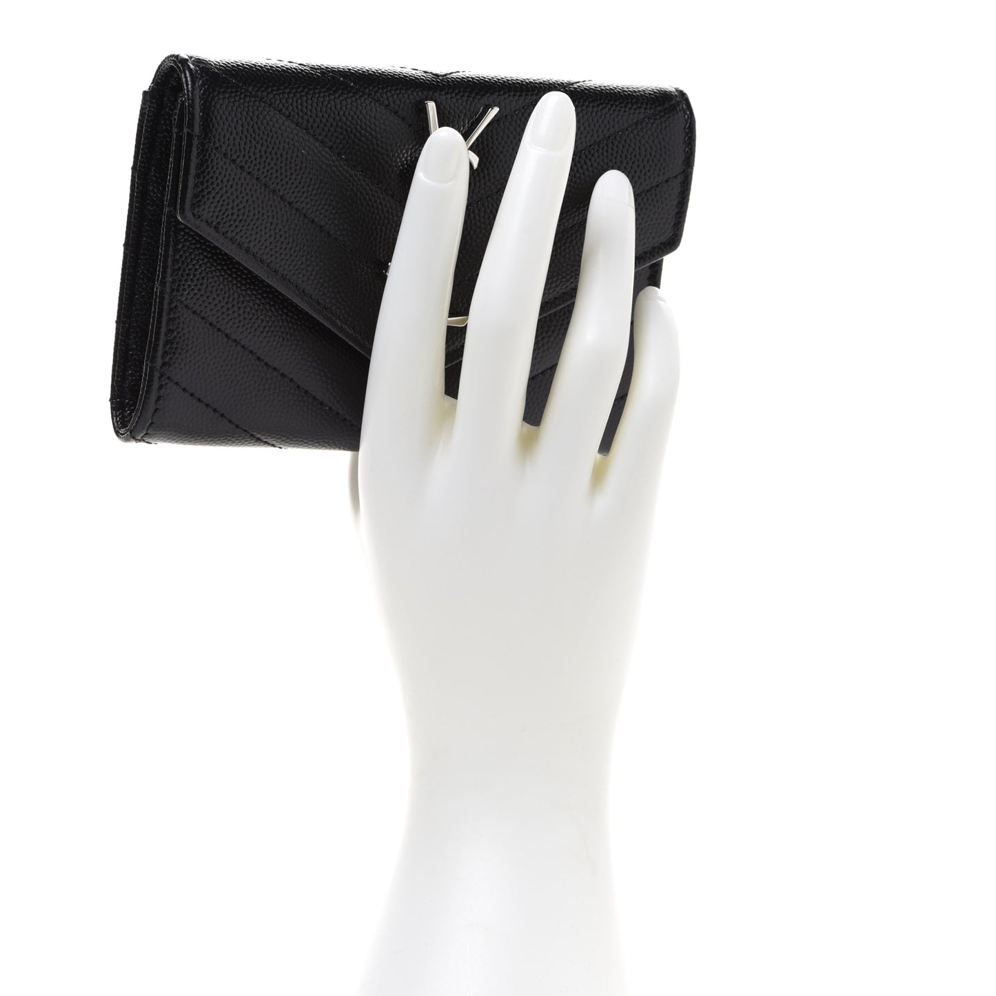 Grain De Poudre Matelasse Chevron Small Monogram Envelope Wallet Black