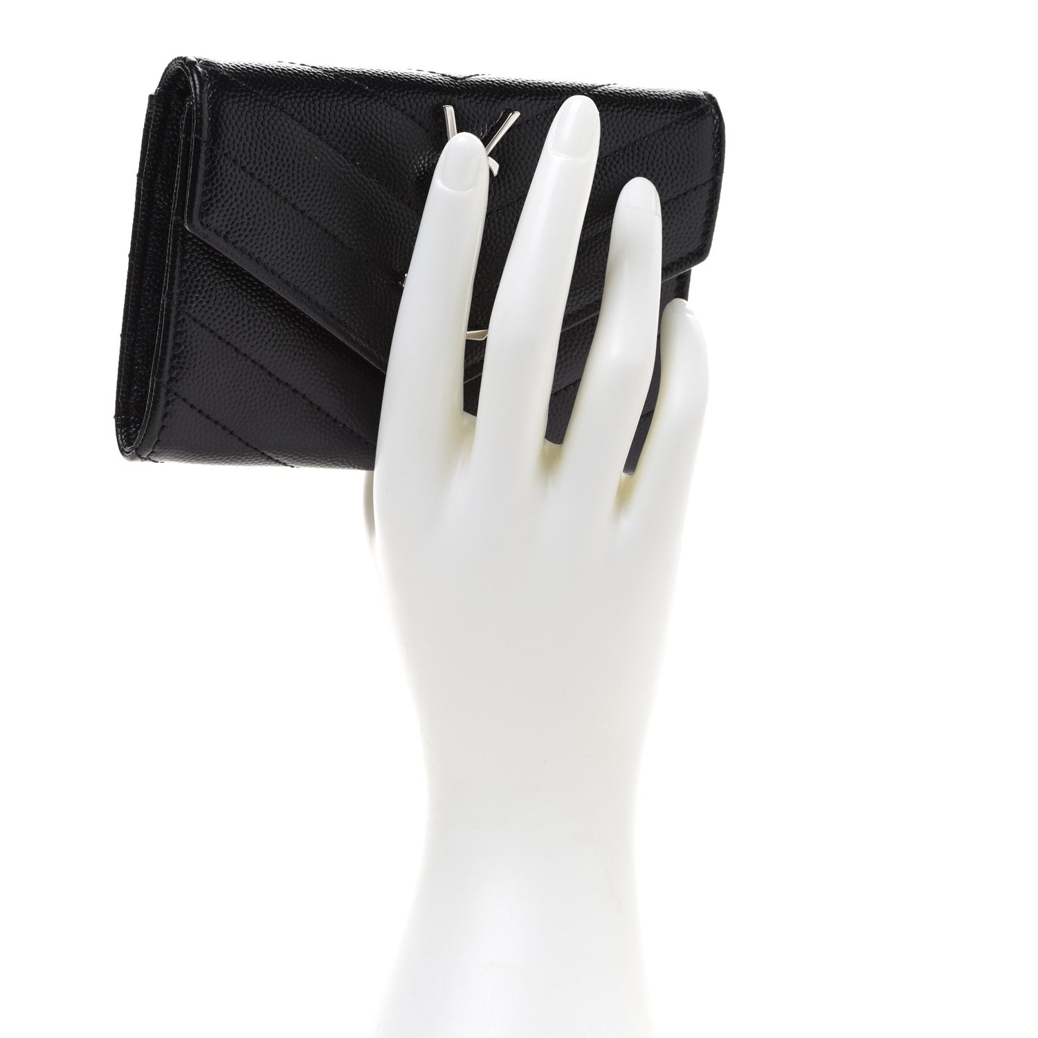 Saint Laurent Grain De Poudre Matelasse Chevron Small Monogram Envelope Wallet Black 2 of 8