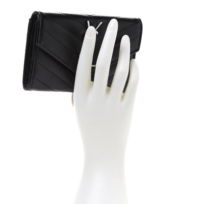 Saint Laurent Grain De Poudre Matelasse Chevron Small Monogram Envelope Wallet Black 2 of 8