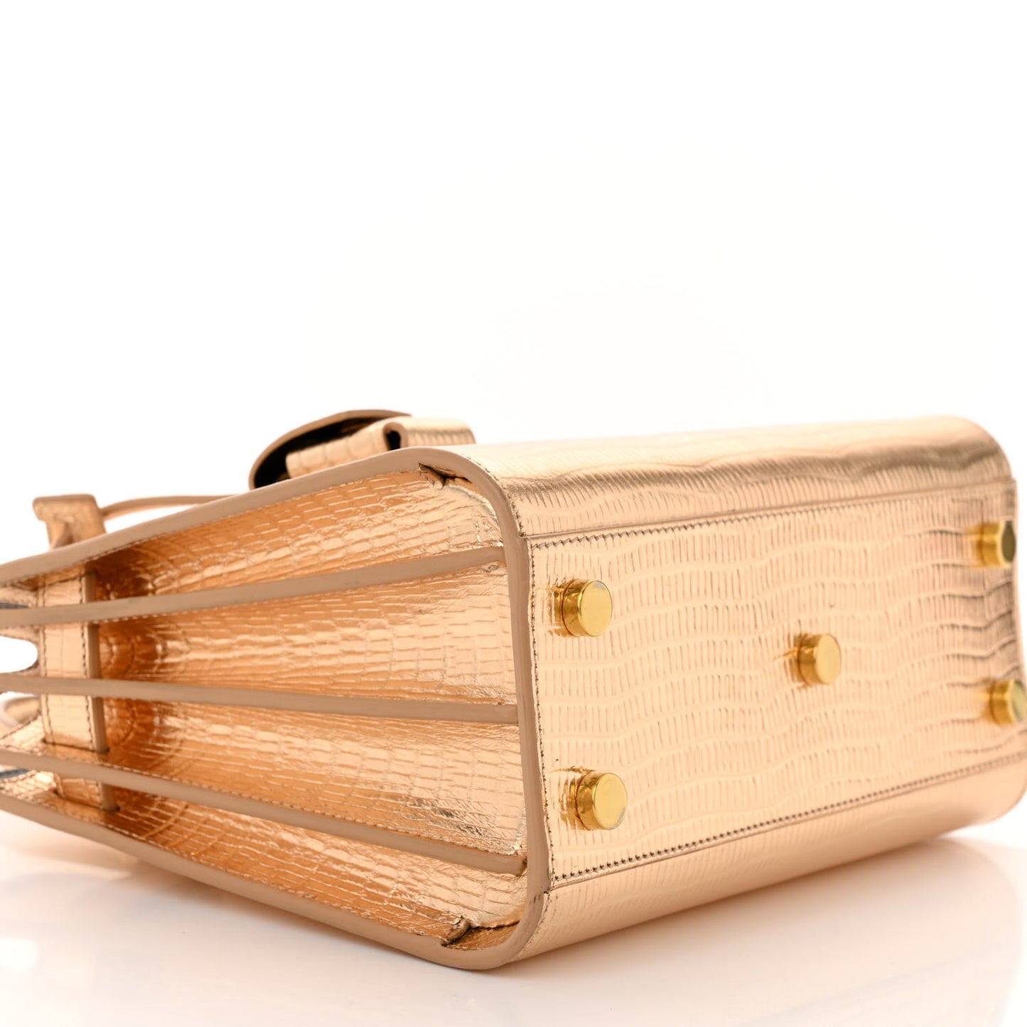 Metallic Calfskin Lizard Embossed Nano Sac De Jour Gold