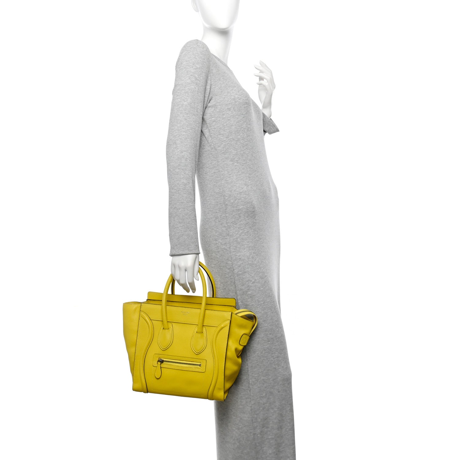 Celine Drummed Calfskin Micro Luggage Citron 2 of 12