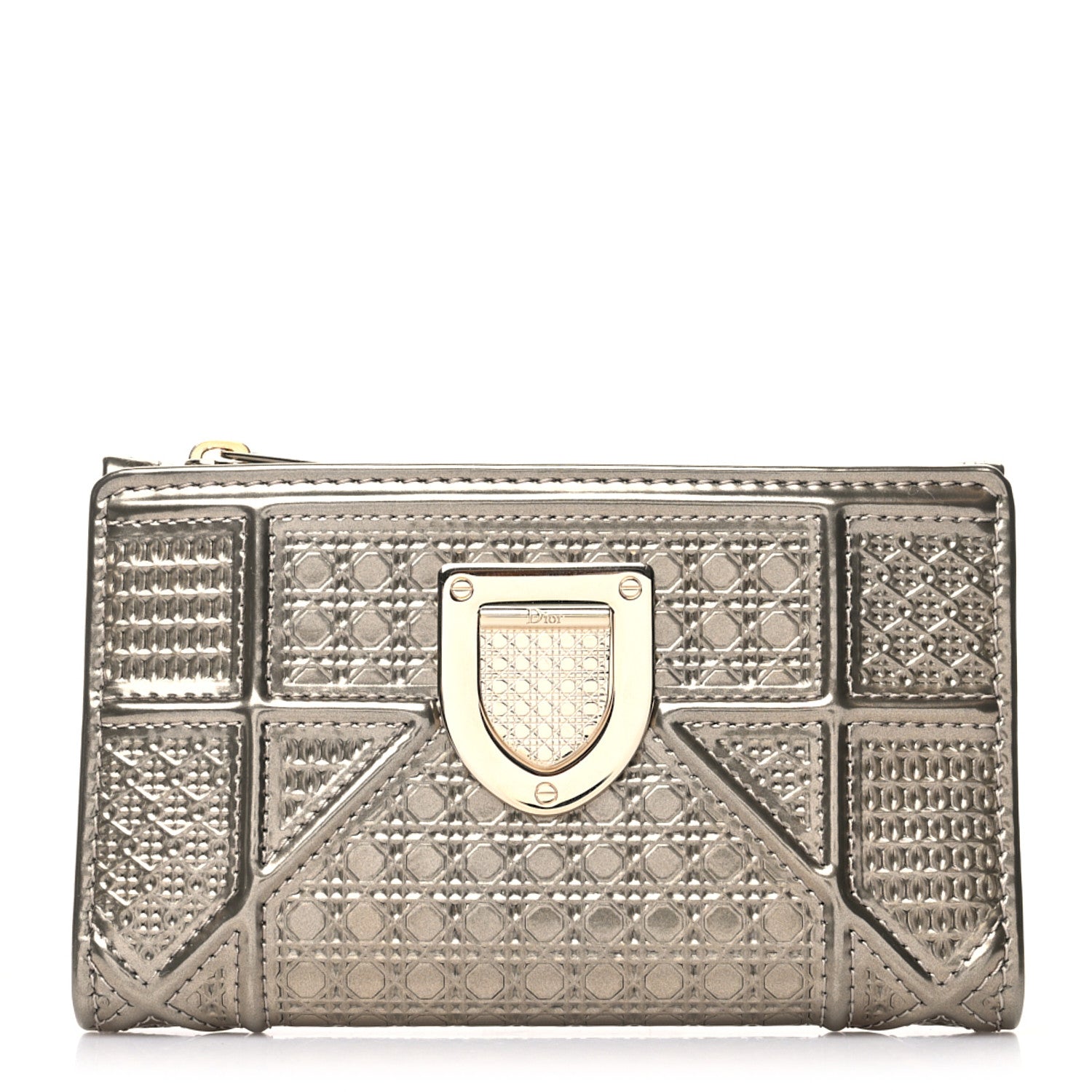 Christian Dior Metallic Patent Micro-Cannage Diorama Medium Wallet Champagne 1 of 10