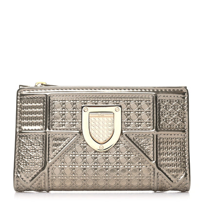 Christian Dior Metallic Patent Micro-Cannage Diorama Medium Wallet Champagne 1 of 10