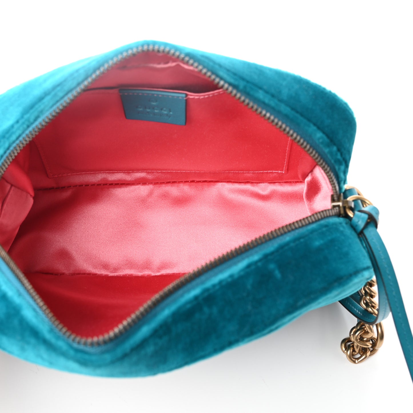 Velvet Matelasse Small GG Marmont Chain Shoulder Bag Pavone Cyan