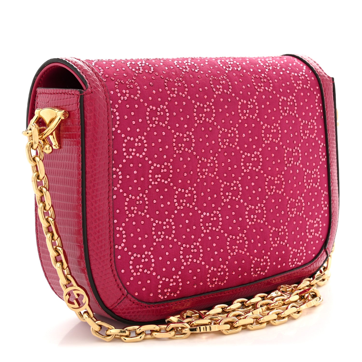 Gucci Canvas Calfskin Crystal GG Monogram Snakeskin Mini Horsebit 1955 Shoulder Bag Pink 3 of 10