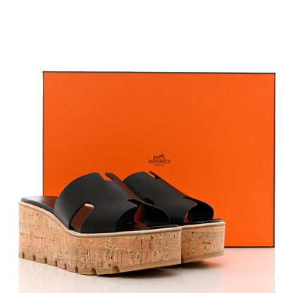 Hermes Calfskin Cork Eze 30 Sandals 39 Black 9 of 9
