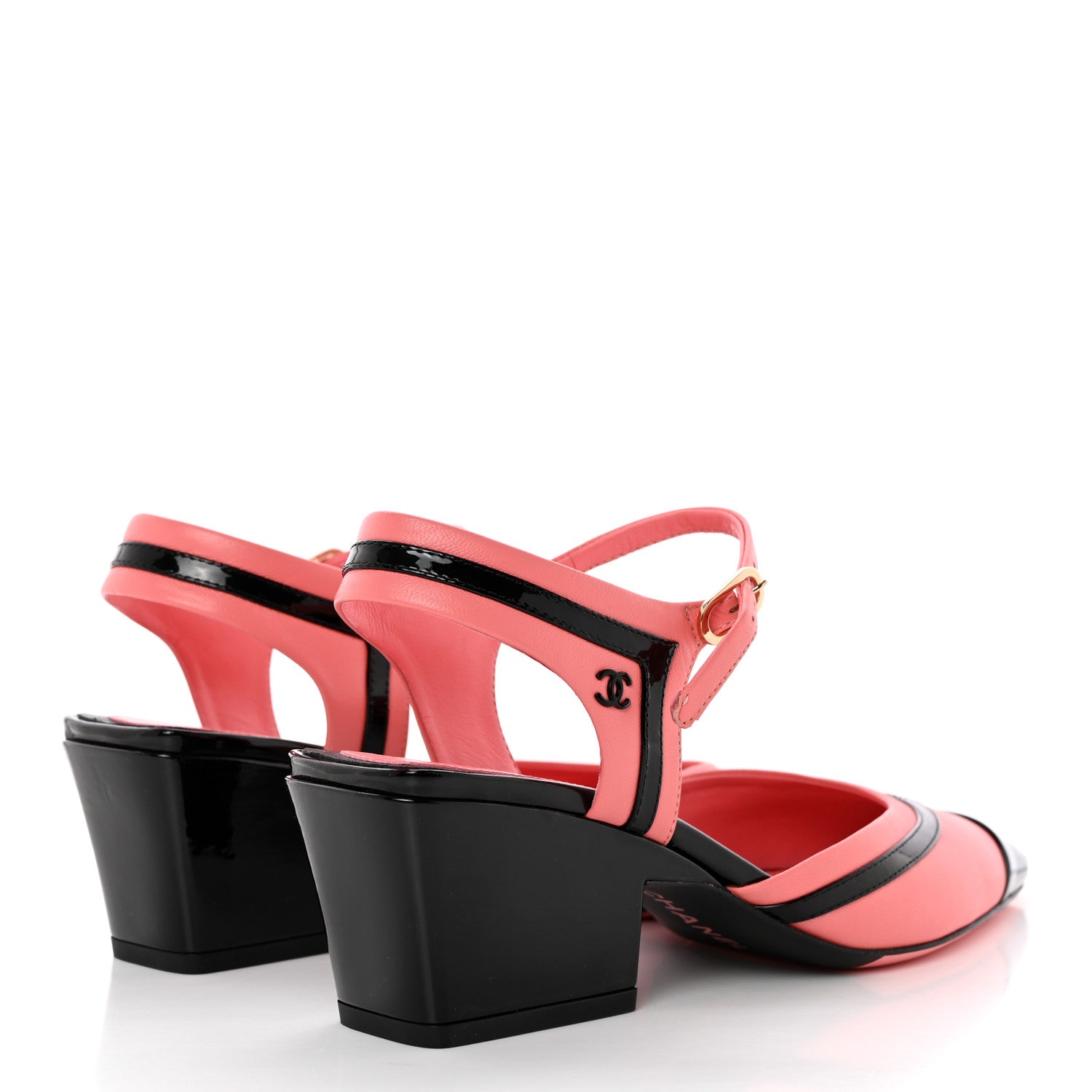 Chanel Iridescent Lambskin Cap Toe CC Slingback Pumps 38 Pink Black 4 of 13