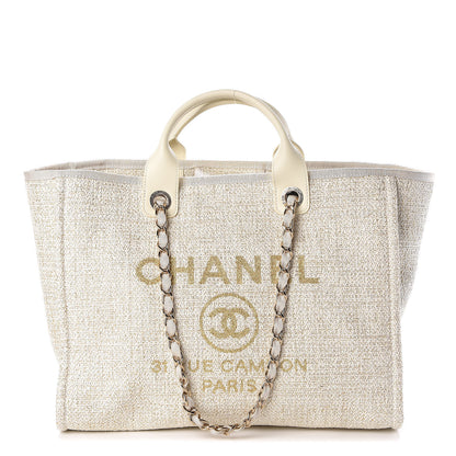Chanel Canvas Large Deauville Tote Ivory 1 of 8