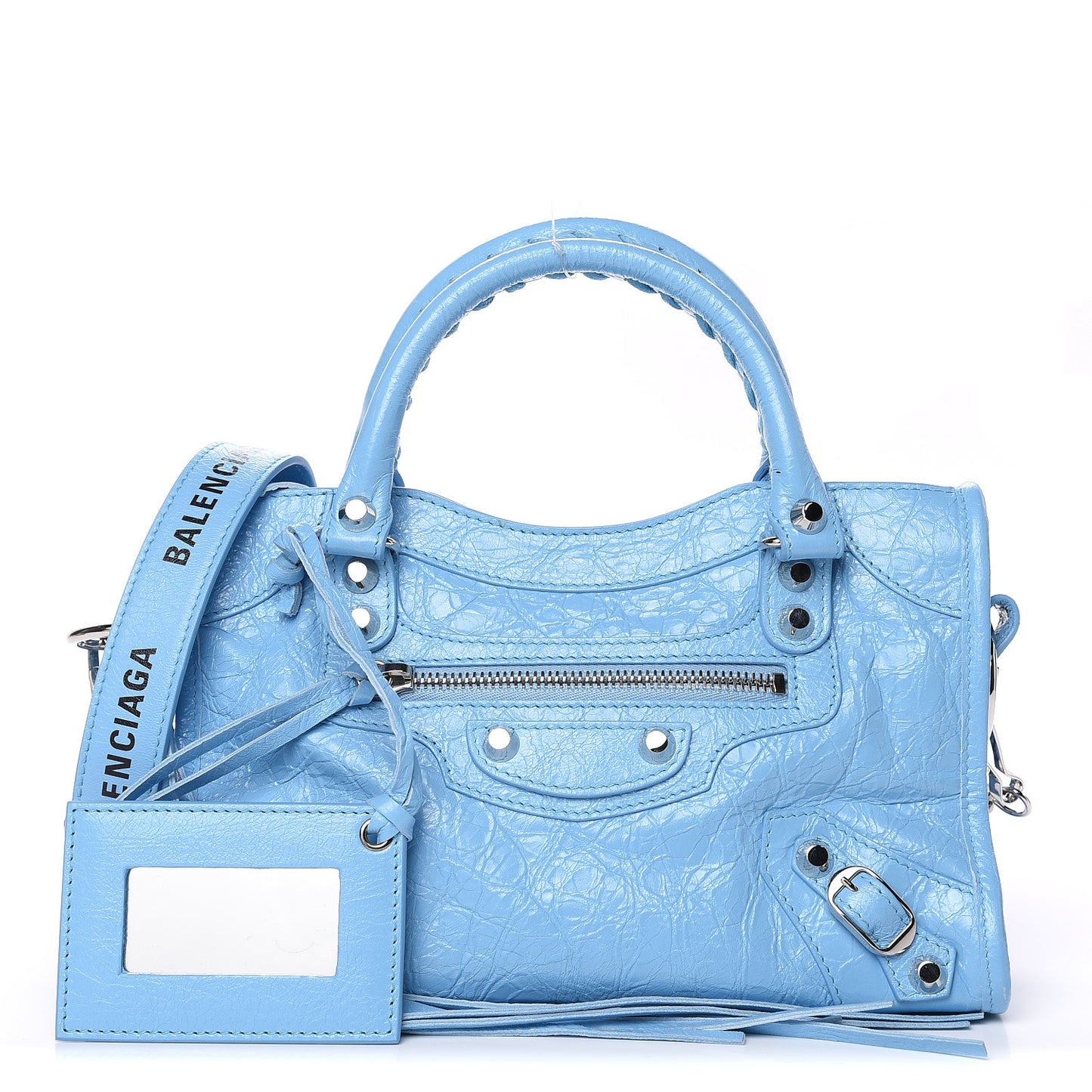 Agneau Classic Silver Hardware Mini City Logo Strap Baby Blue Black