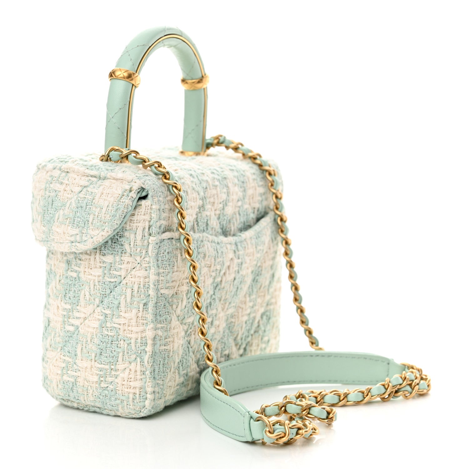 Chanel Tweed Handle Crush Top Handle Flap Bag Light Blue Ecru 3 of 11
