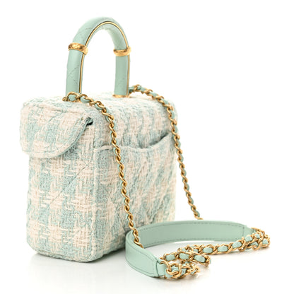 Chanel Tweed Handle Crush Top Handle Flap Bag Light Blue Ecru 3 of 11