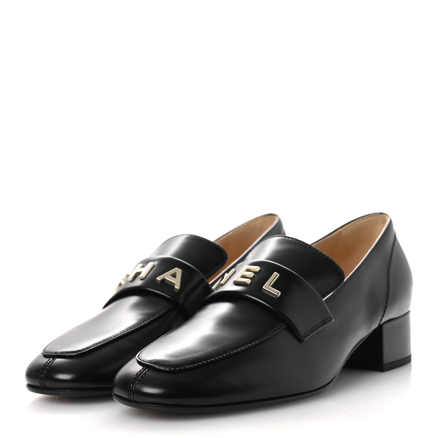 Chanel Shiny Calfskin Logo Loafers 40 Black 4 of 11