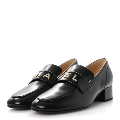 Chanel Shiny Calfskin Logo Loafers 40 Black 4 of 11