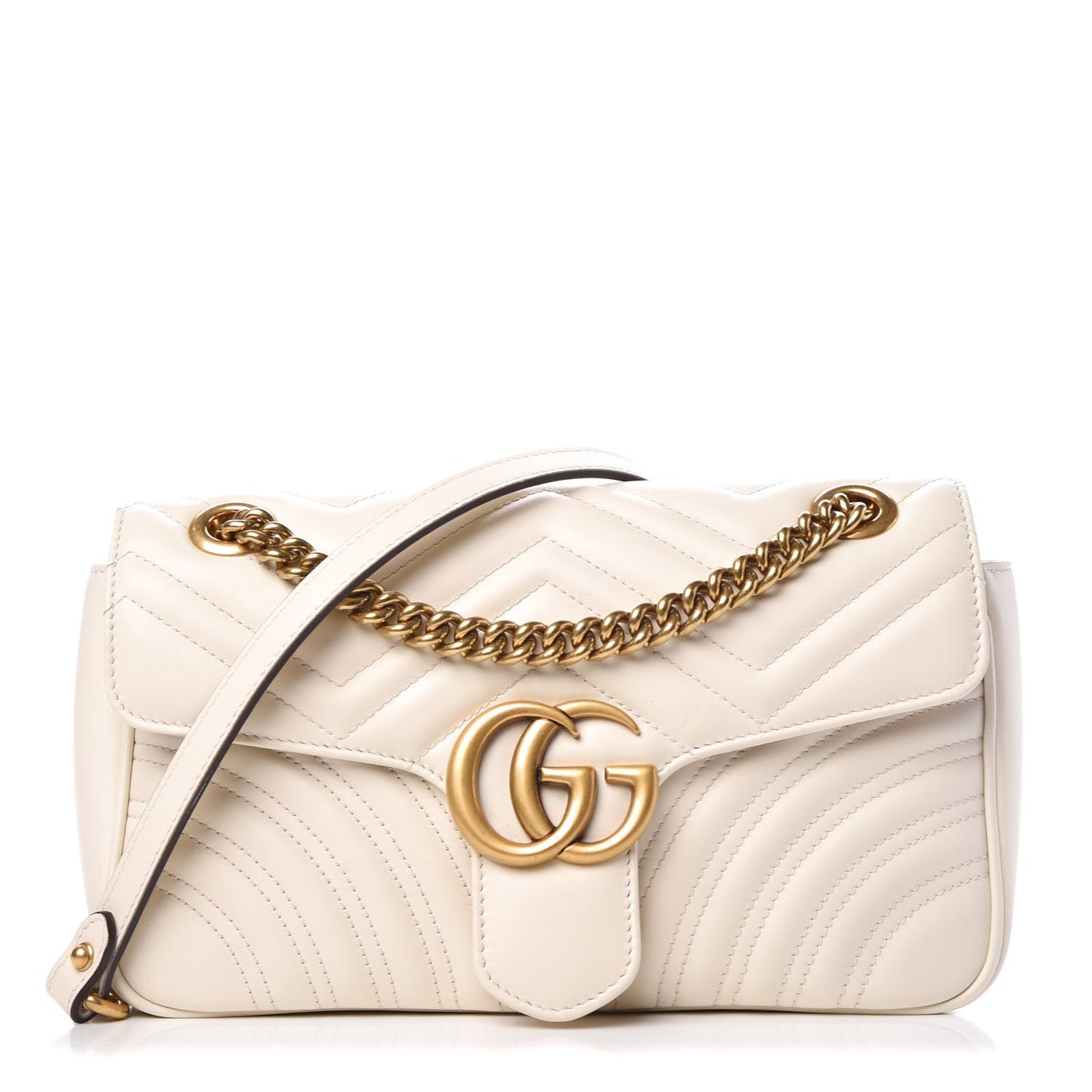 Calfskin Matelasse Small GG Marmont Shoulder Bag White