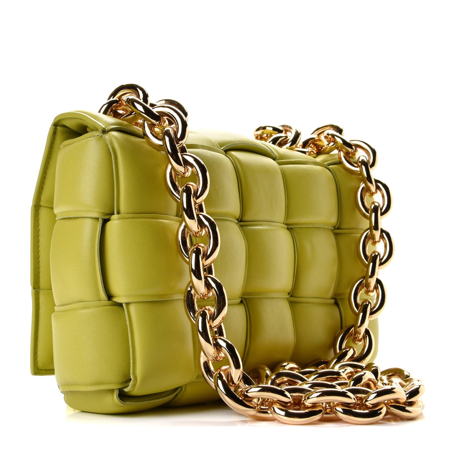 Lambskin Maxi Intreccio Padded Chain Cassette Crossbody Bag Kiwi