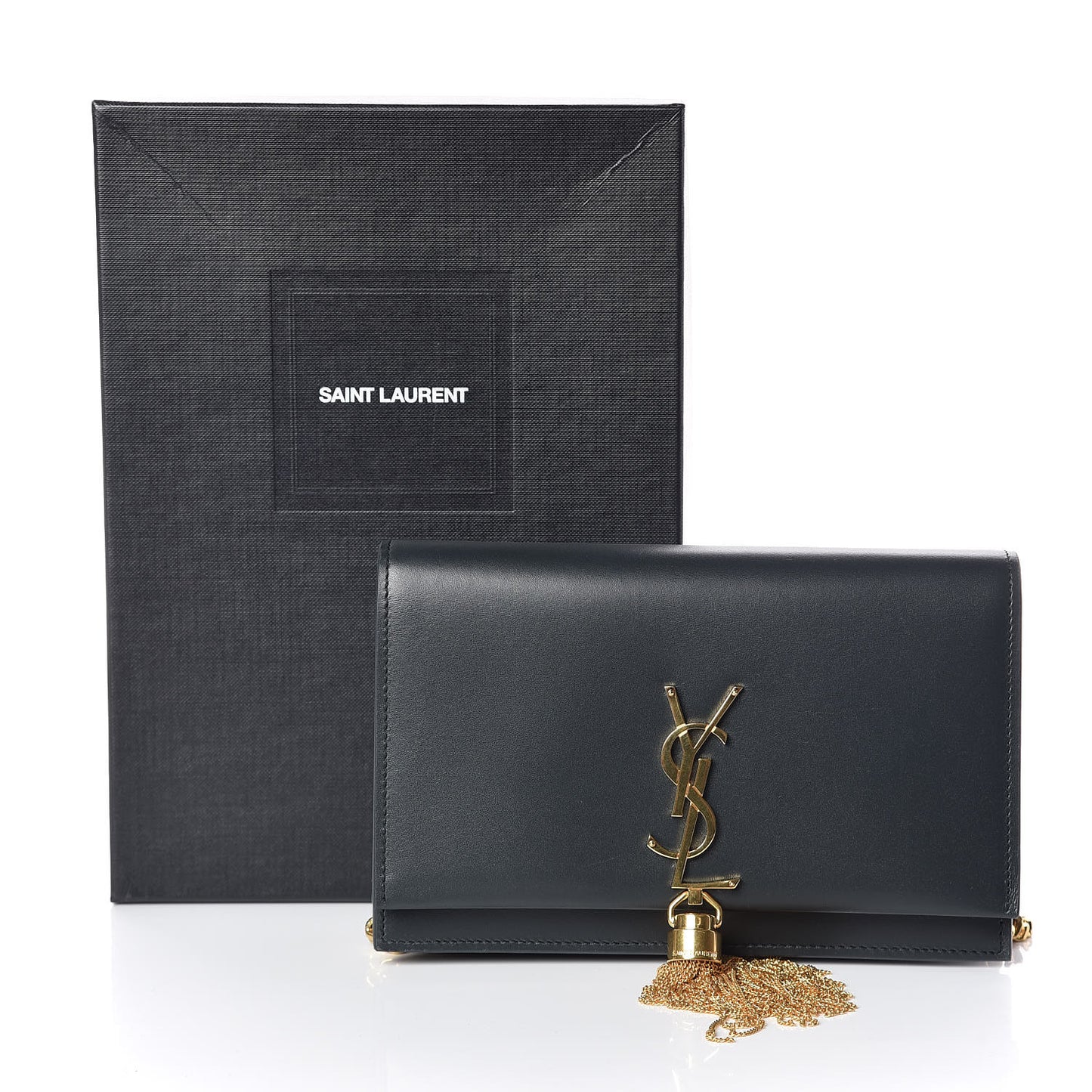 Smooth Calfskin Classic Monogram Kate Tassel Chain Wallet Dark Leaf