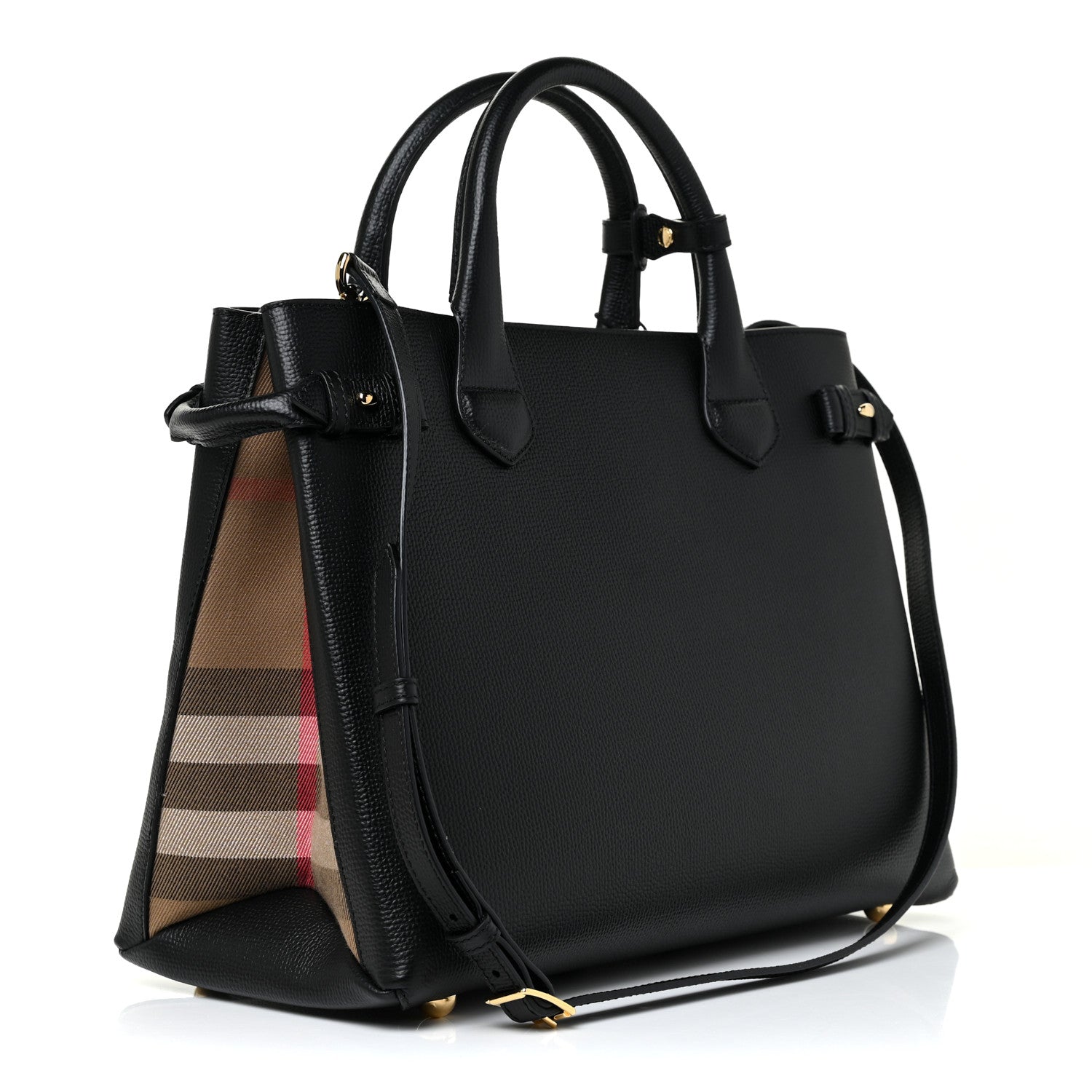 Burberry Grainy Calfskin House Check Medium Banner Tote Black 3 of 11