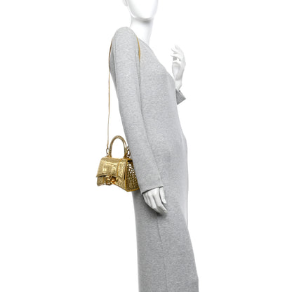 Balenciaga Metallic Calfskin Crocodile Embossed Hourglass Top Handle Bag XS Gold 2 of 13