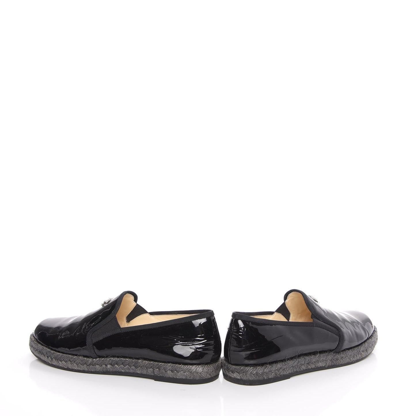 Patent Calfskin CC Mocassin Loafer Espadrilles 37 Black
