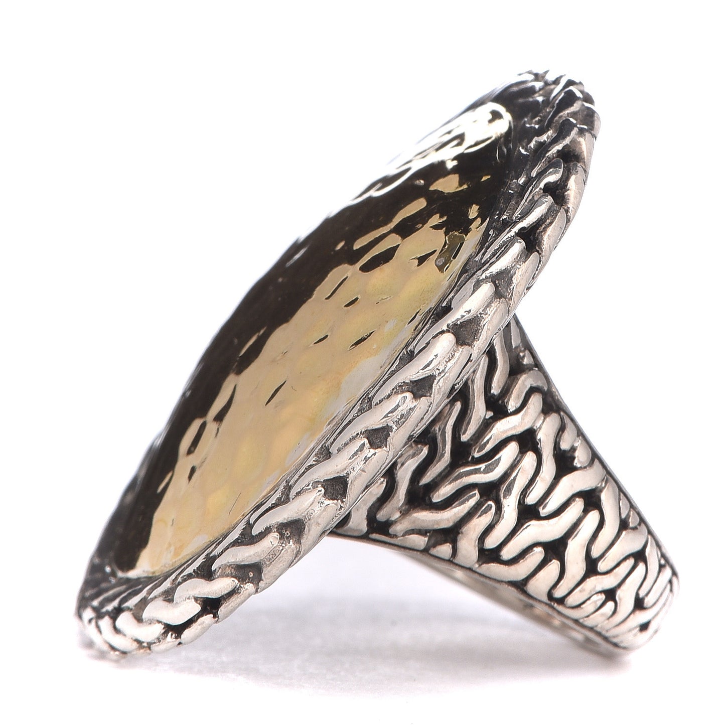 Sterling Silver 22K Yellow Gold Hammered Disc Ring 52 6