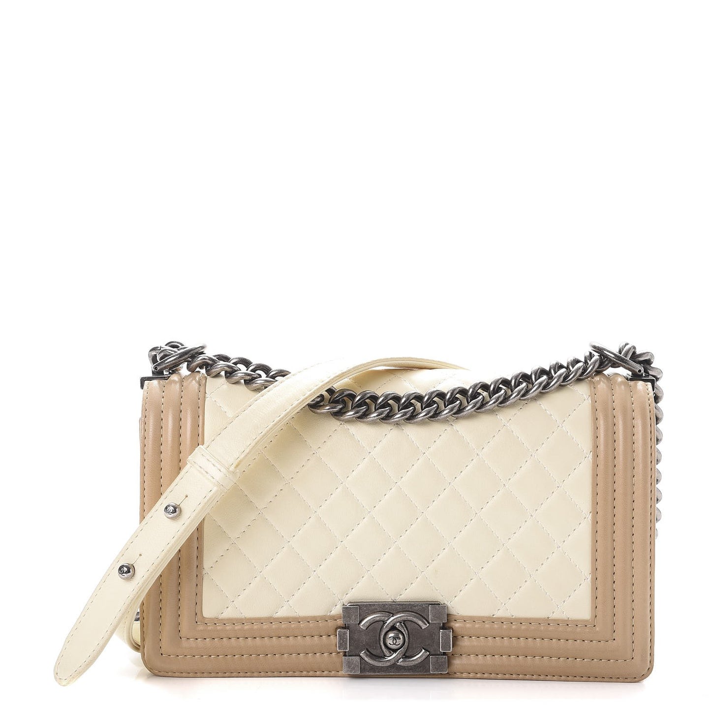 Lambskin Quilted Medium Boy Flap Ivory Havana Beige