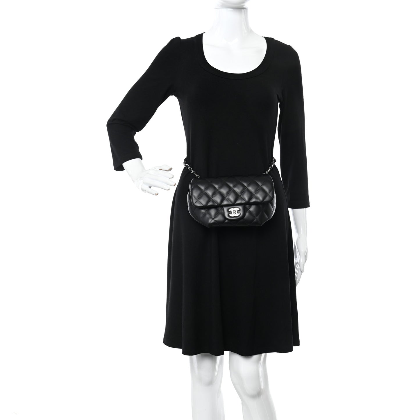 Calfskin Quilted CC Uniform Flap Belt Bag Black