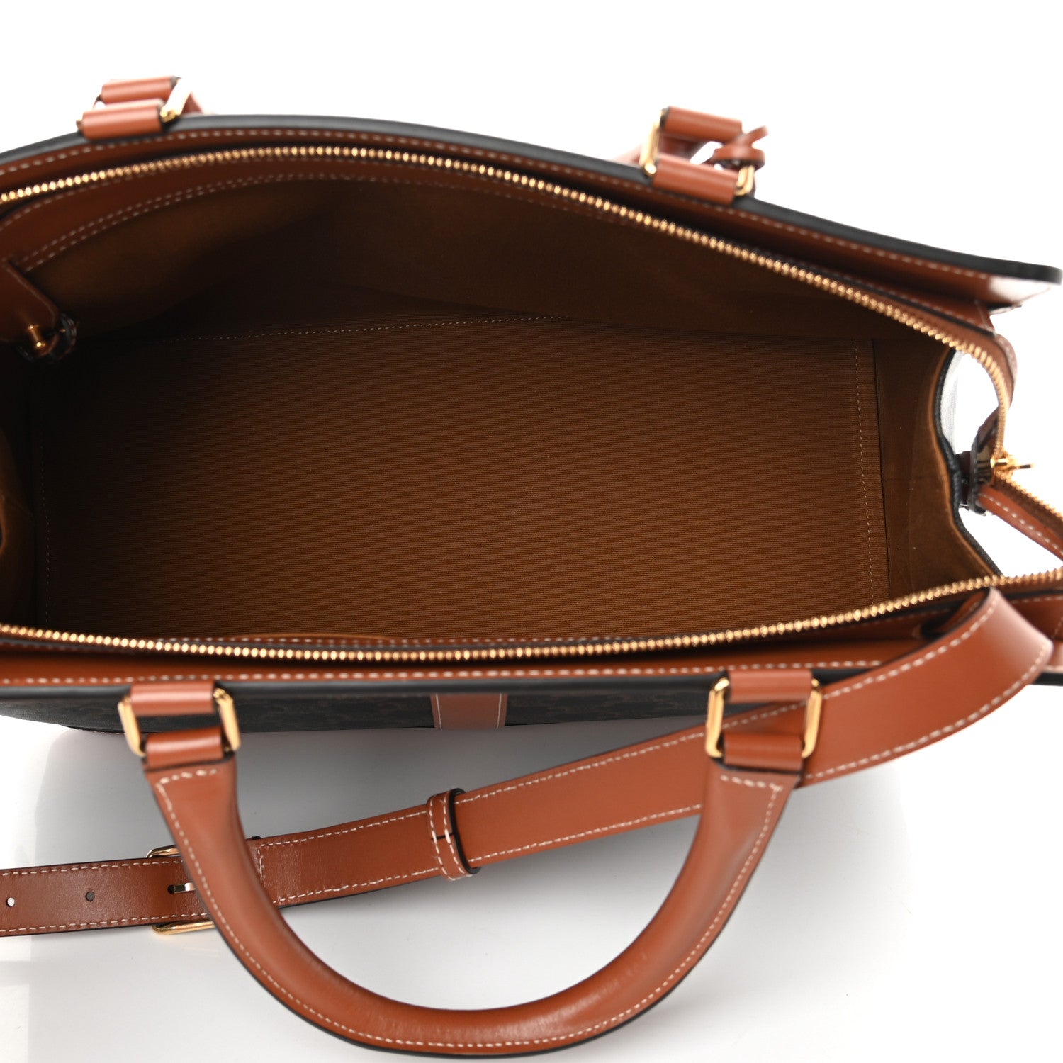 Celine Triomphe Canvas Calfskin Cabas De France Handbag Tan 5 of 15