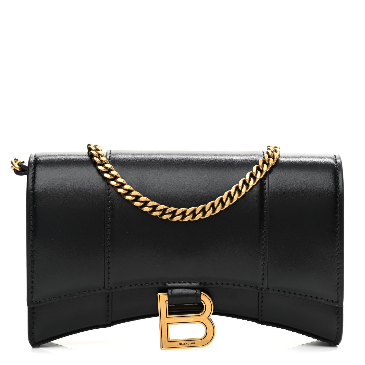 Shiny Box Calfskin Hourglass Chain Bag Black