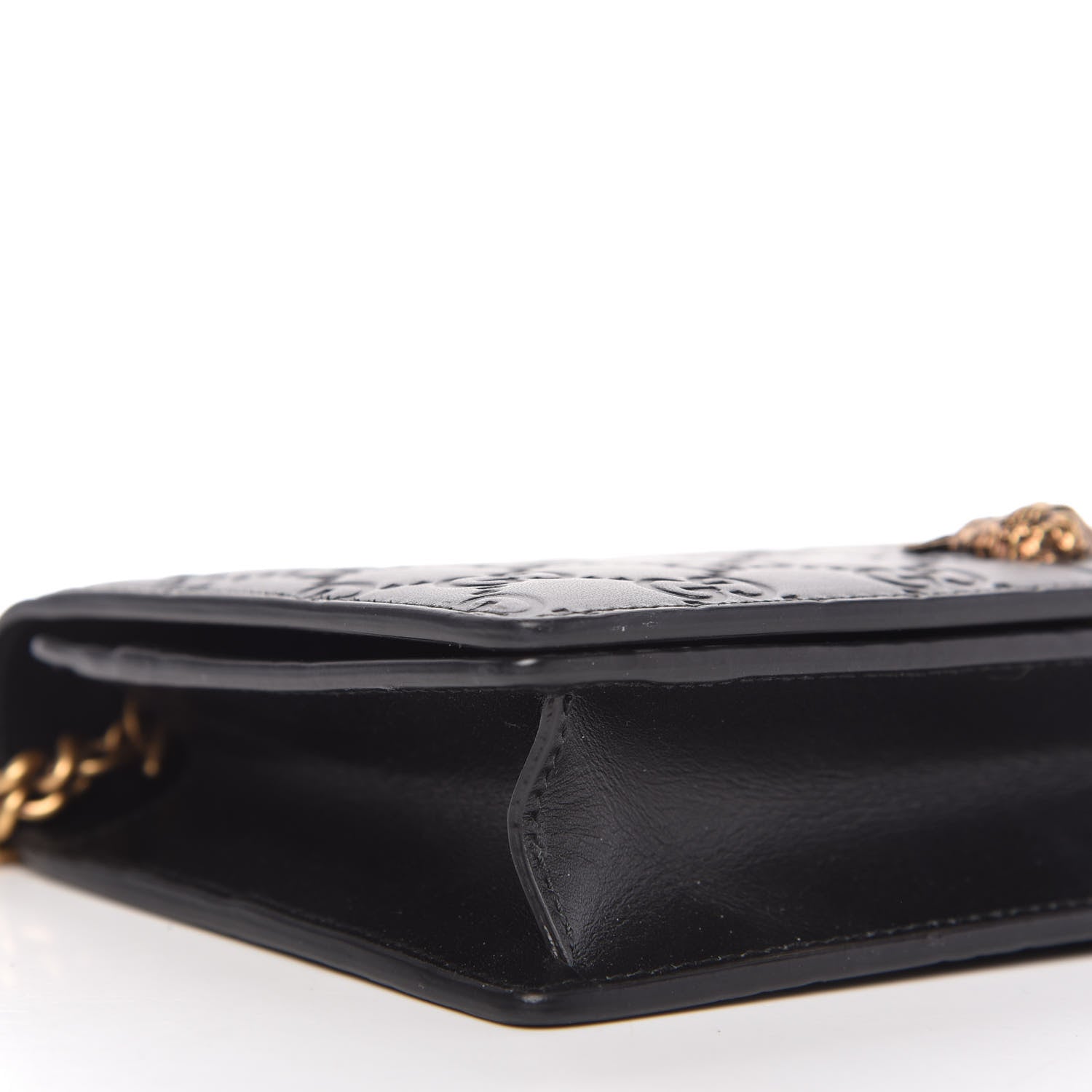 Gucci Guccissima Signature Crystal Cat Chain Wallet Black 7 of 11