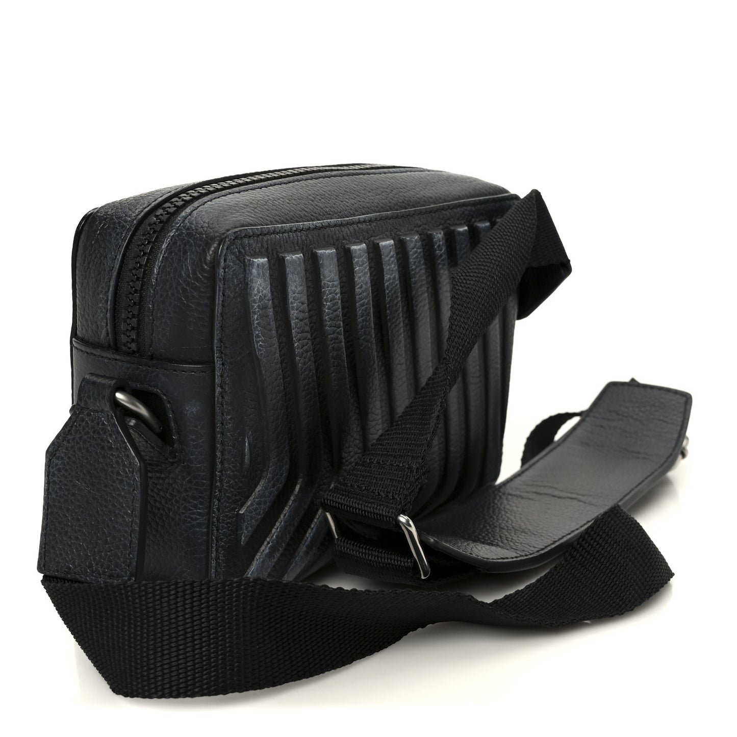 Grained Calfskin Embossed Car Camera Bag Black White Dirt