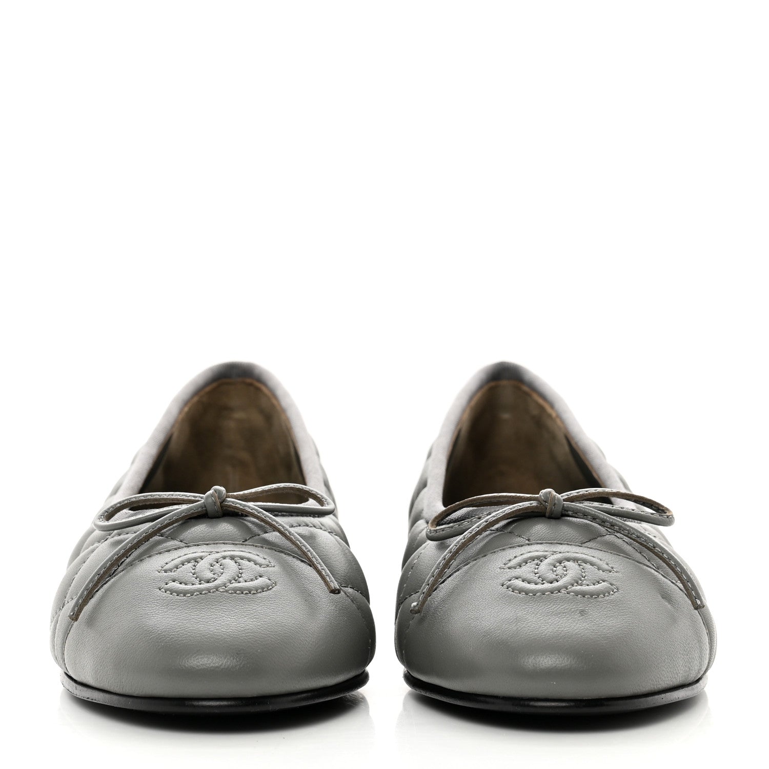 Chanel Lambskin Quilted CC Cap Toe Ballerina Flats 36.5 Grey 2 of 9