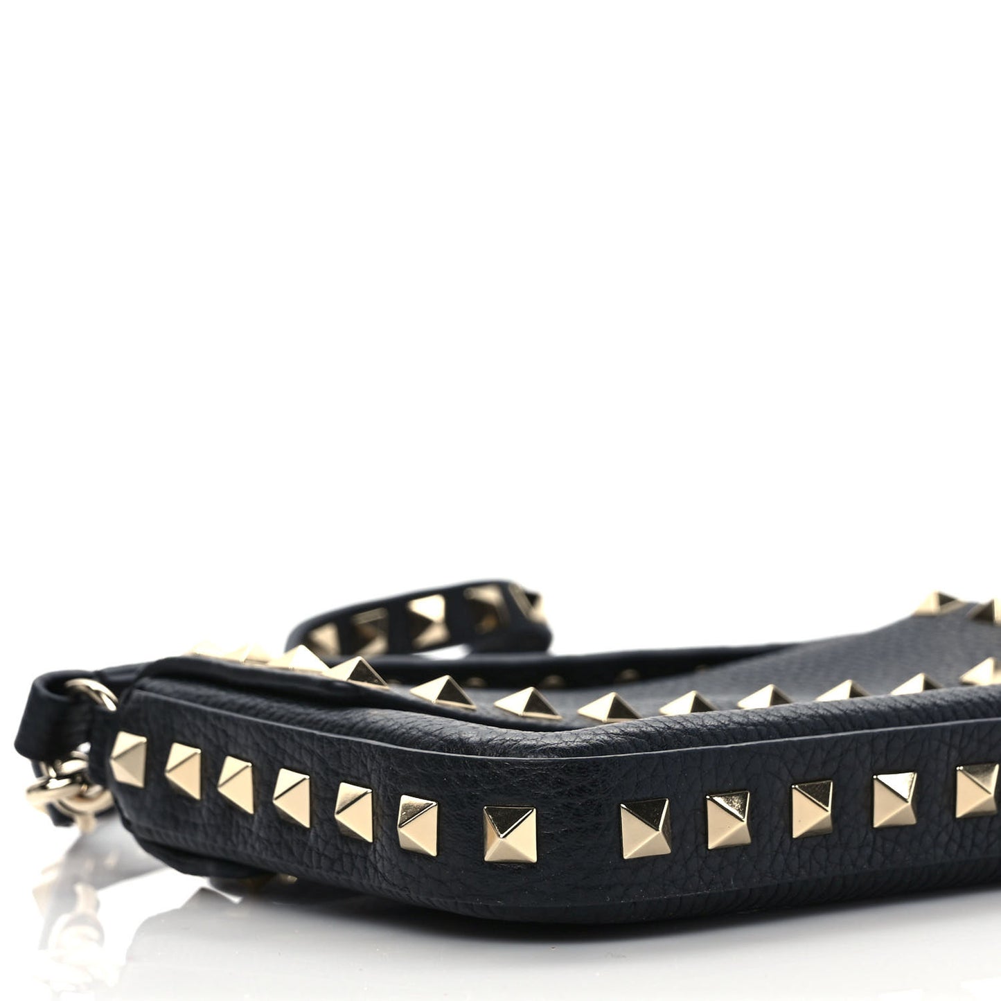 Grainy Calfskin Rockstud Crossbody Pouch Black