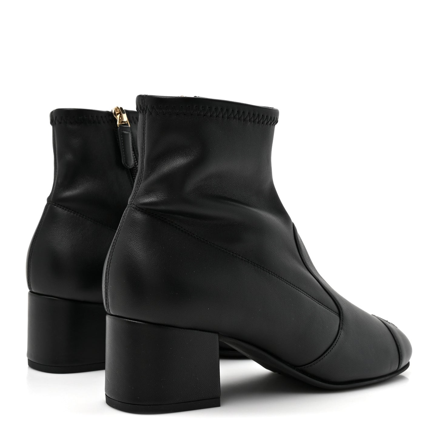Stretch Lambskin Cap Toe CC Short Boots 38.5 Black