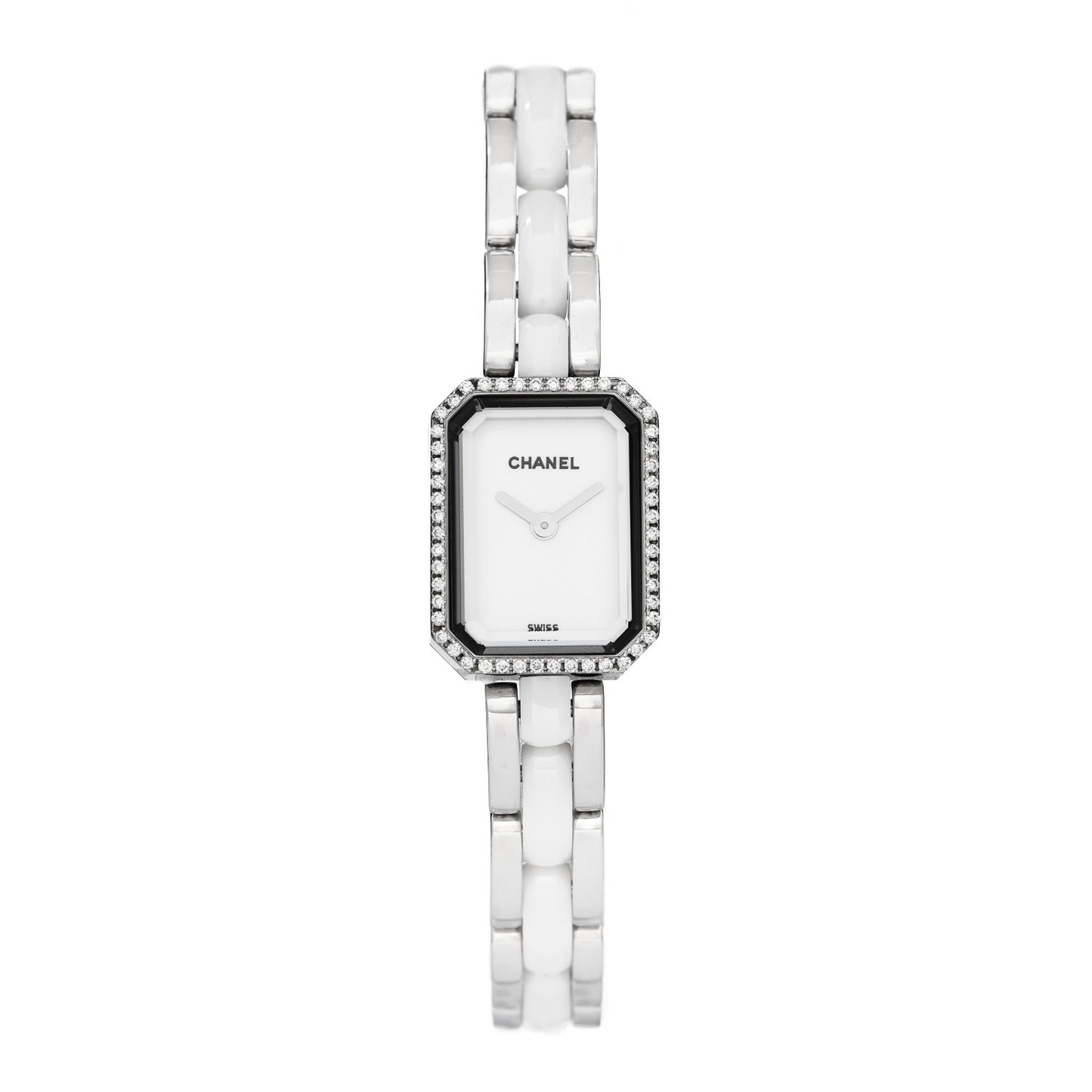 Stainless Steel Ceramic Diamond Bezel 16mm Chain Premiere Quartz Watch White
