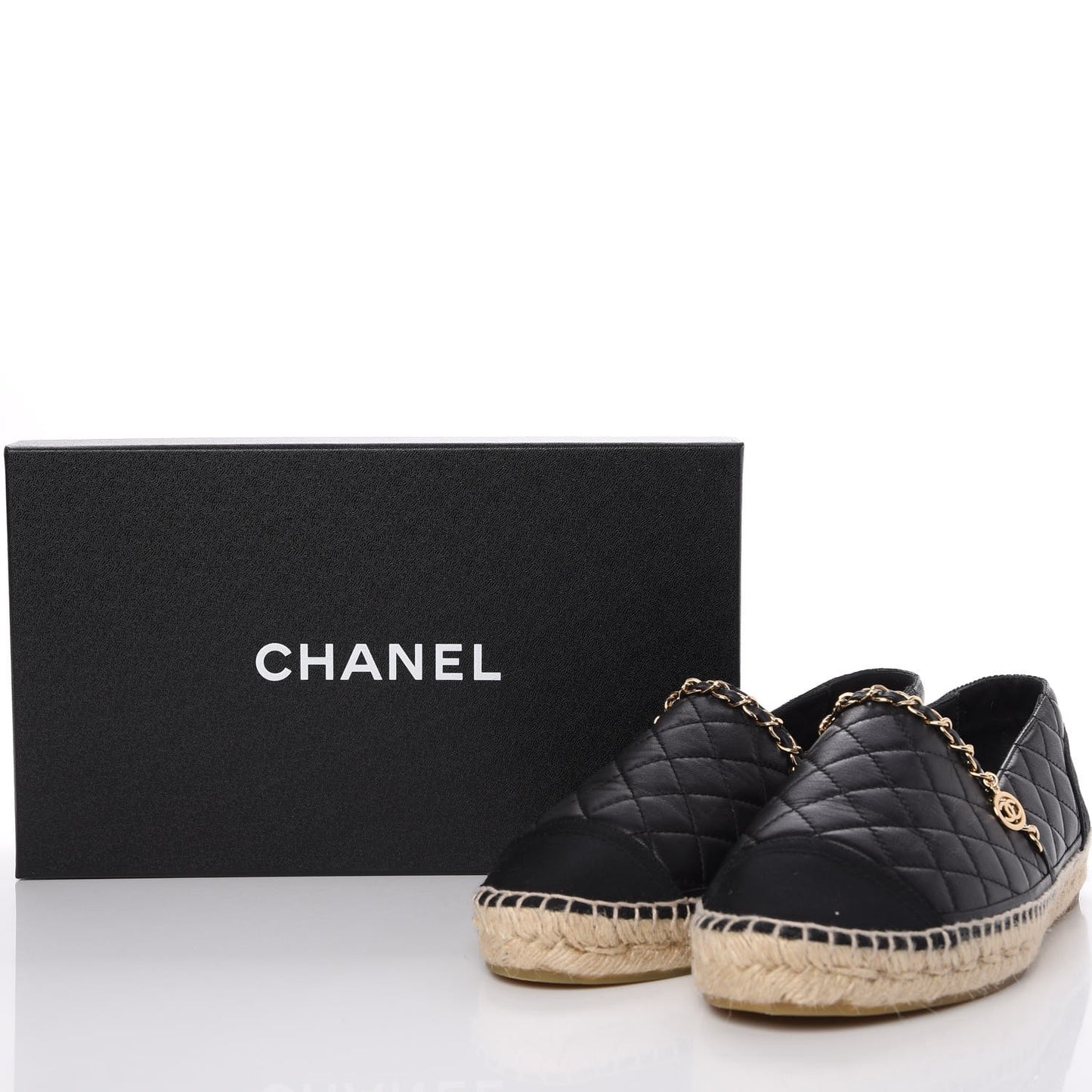 Lambskin Quilted CC Chain Espadrilles 41 Black