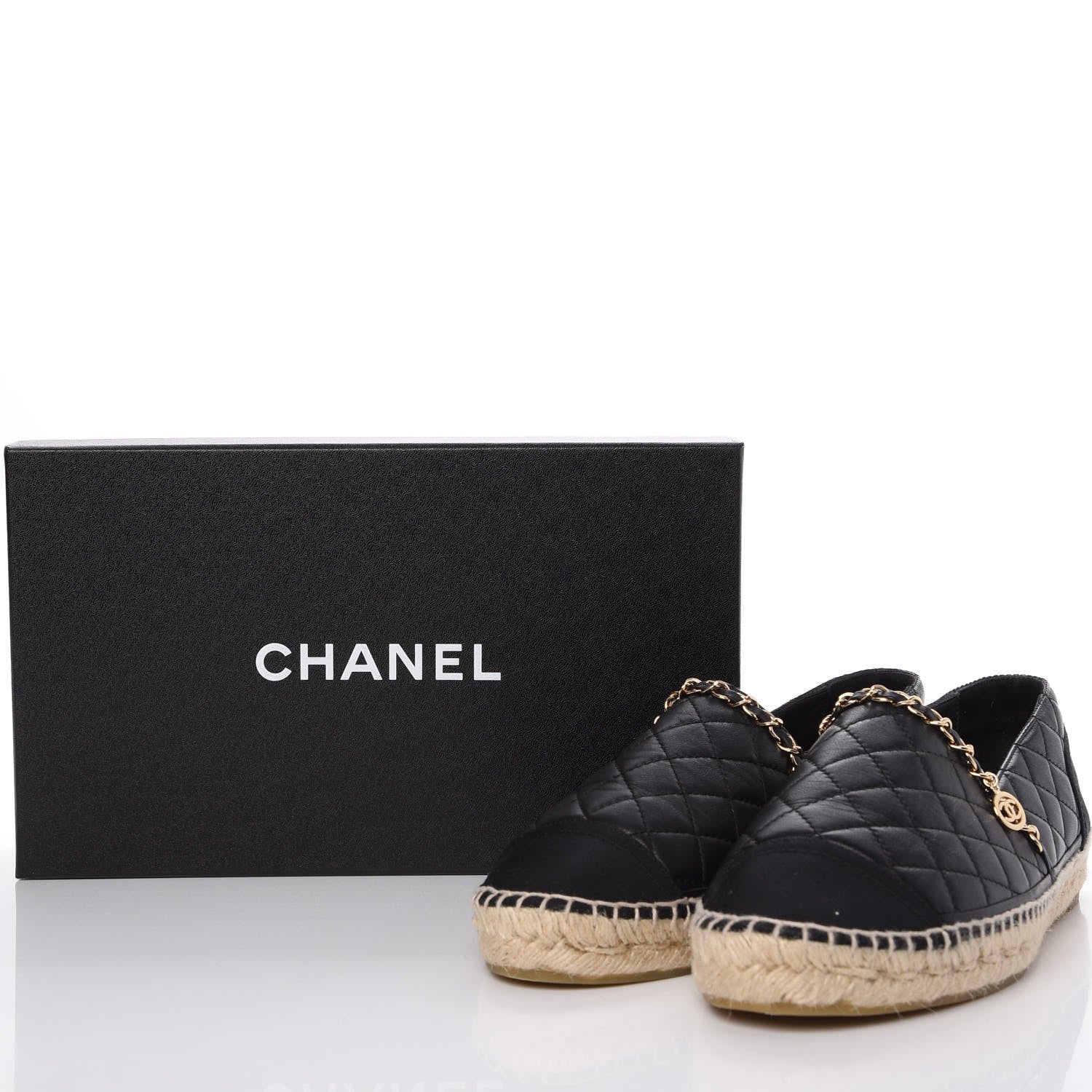Chanel Lambskin Quilted CC Chain Espadrilles 41 Black 10 of 10