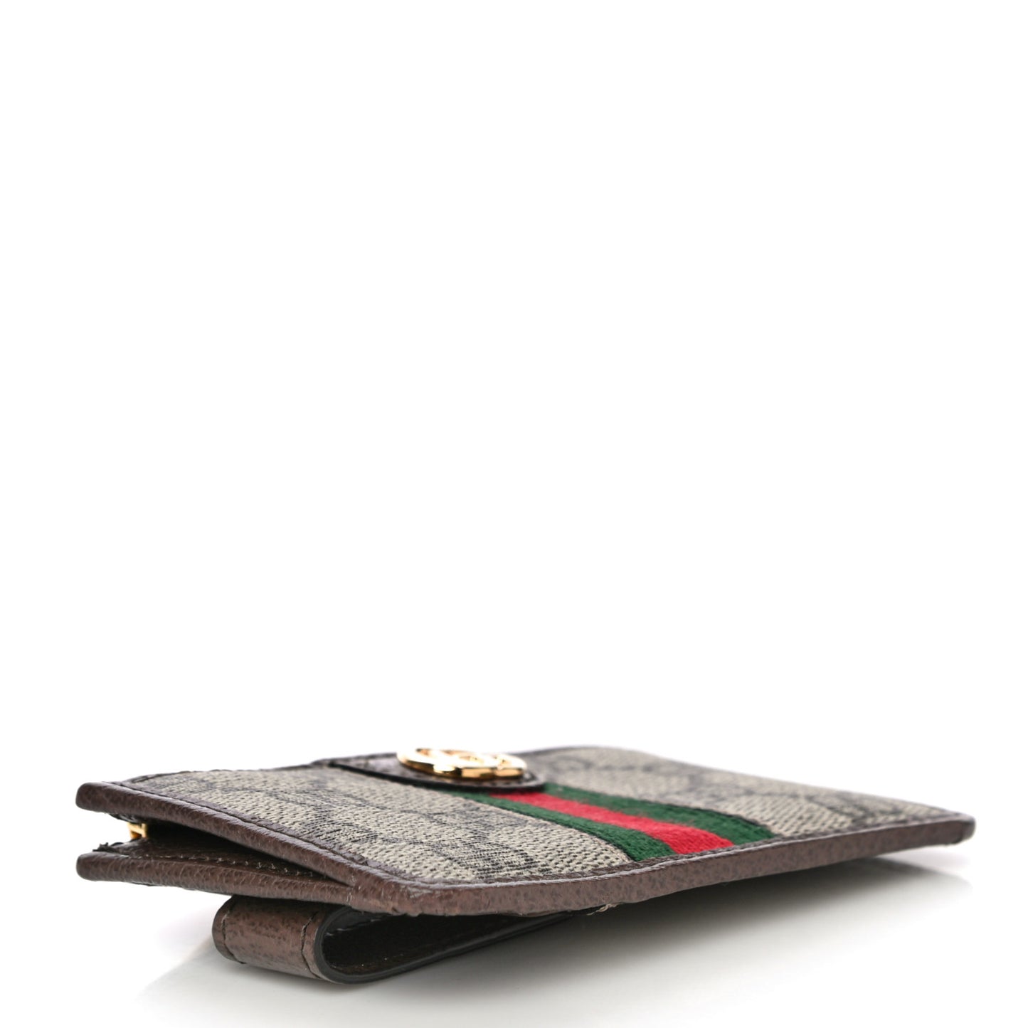 GG Supreme Monogram Web Ophidia Zip Card Case Brown