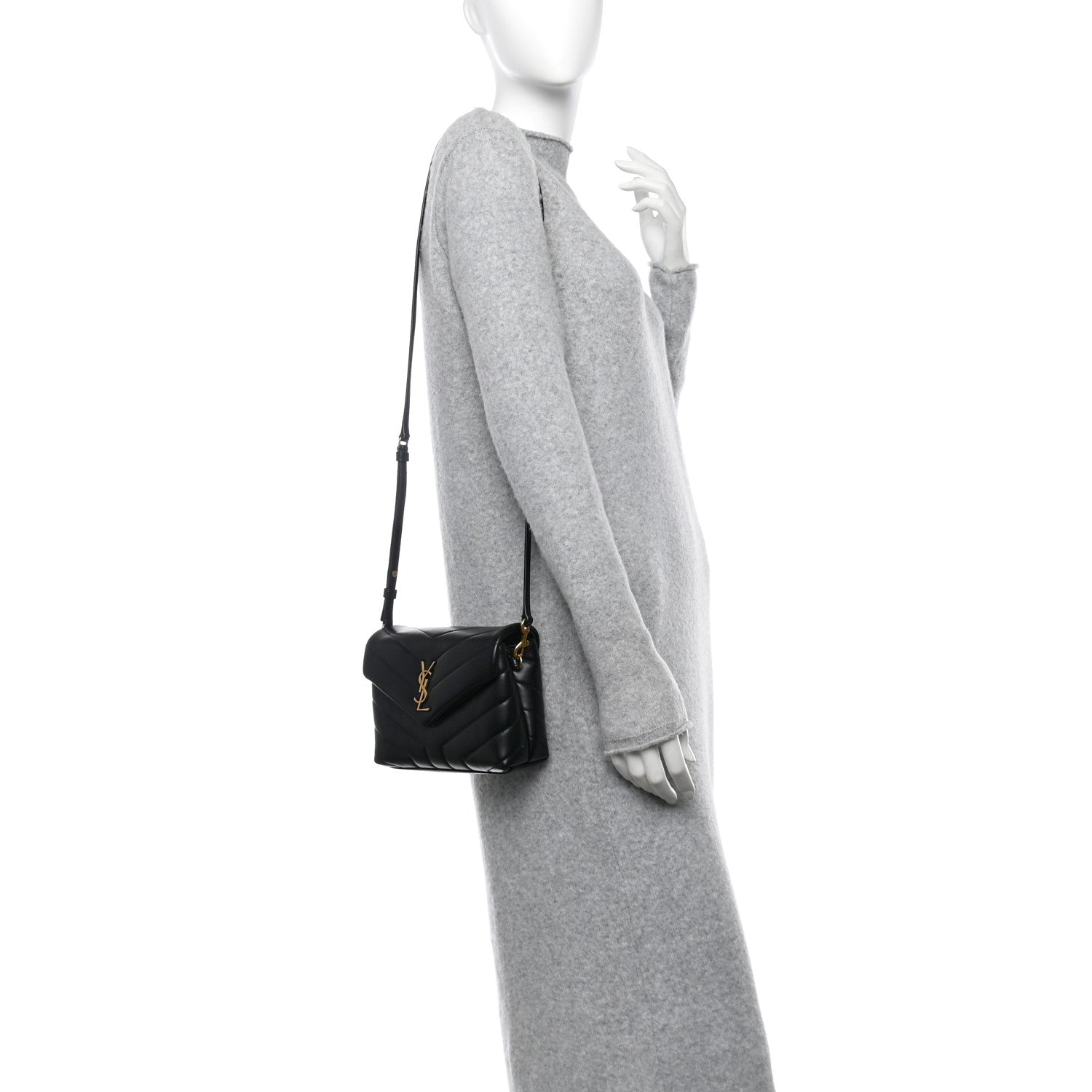 Saint Laurent Calfskin Y Quilted Monogram Toy Loulou Crossbody Bag Black 3 of 11
