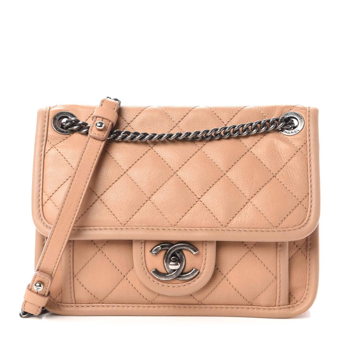 Calfskin Quilted Mini French Riviera Flap Beige