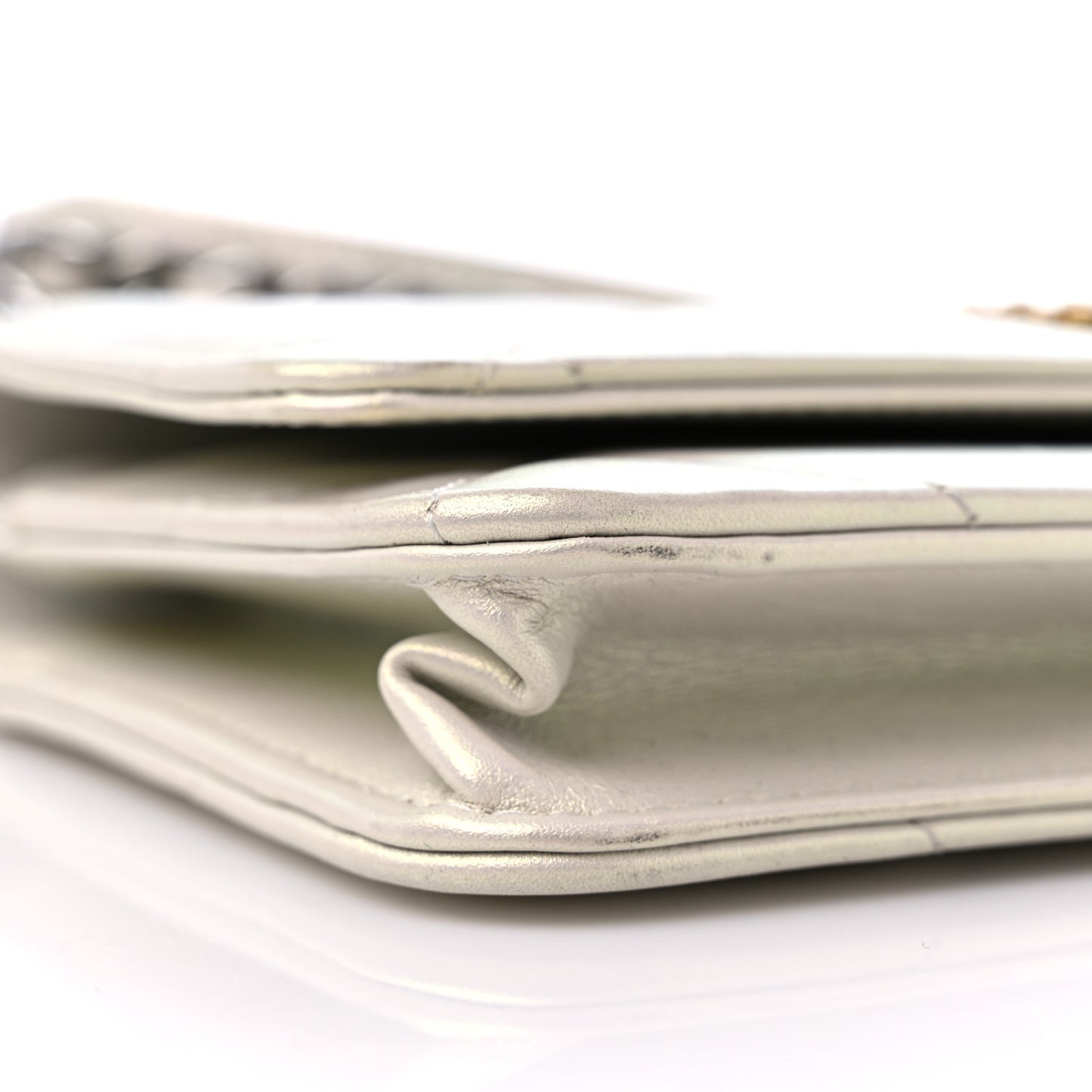 Iridescent Calfskin Quilted Chanel 19 Wallet On Chain WOC White